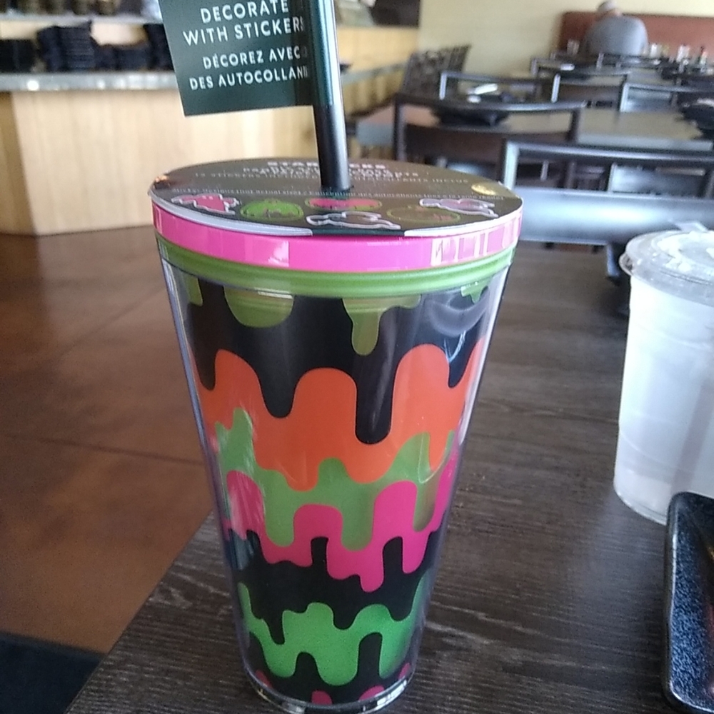 Starbucks Fall 2023 Halloween Swirl Grande Tumbler W/ Glow In The Dark Stickers